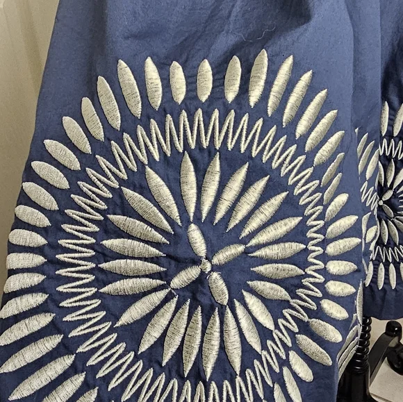 Oscar De La Renta Mid-length Blue Cotton dress Size 16 - Picture 7 of 10